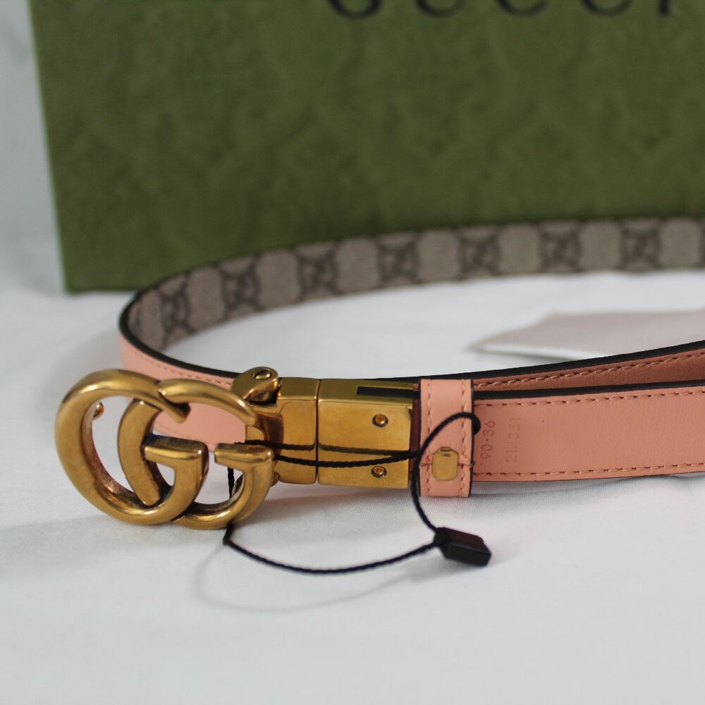 NWT Gucci GG Supreme Monogram Marmont GG Thin Belt 90 36 Reversible Pink 659418 - Picture 5 of 8